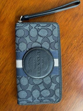 Coach Navy and Black Signature Wristlet with Stripe